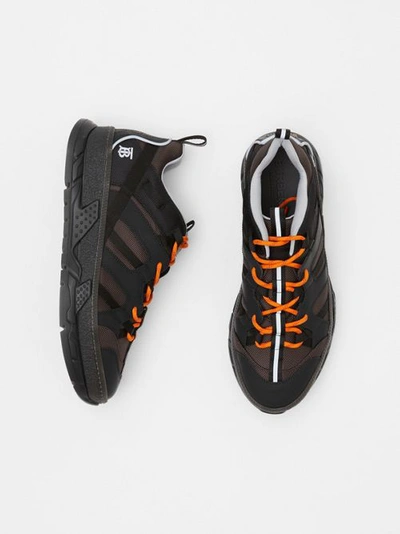 Shop Burberry Mesh And Nubuck Union Sneakers In Black/grey