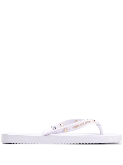 Shop Versace Jeans Studded Flip Flops - White