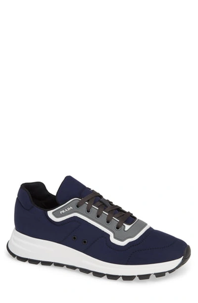 Shop Prada Lace-up Tech Sneaker In Baltic Blue/ Bianco
