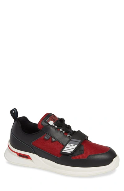 Shop Prada Single Strap Sneaker In Nero/ Porpora