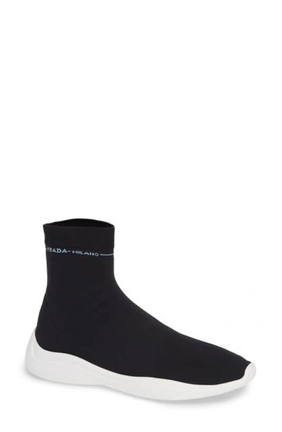 Shop Prada Sock Sneaker In Black/ White