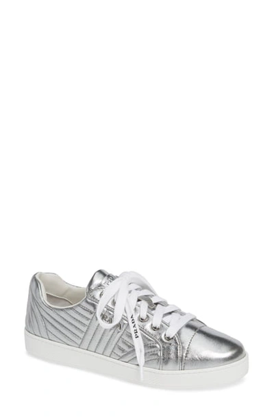 Shop Prada Quilted Leather Sneaker In Silver
