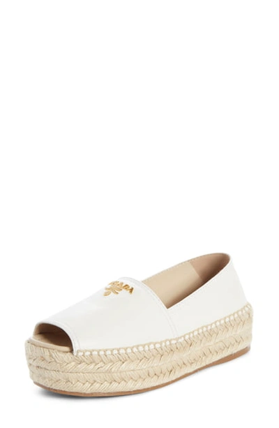 Shop Prada Peep Toe Platform Espadrille In White