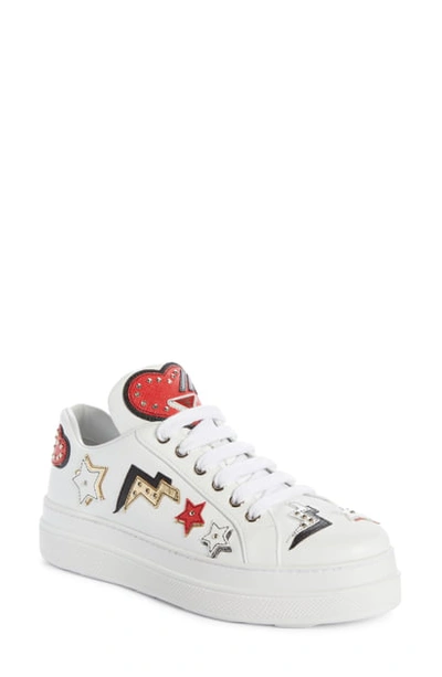 Shop Prada Embellished Platform Sneaker In White