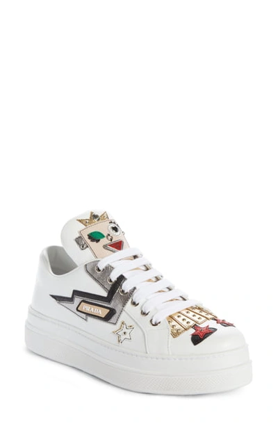 Shop Prada Embellished Platform Sneaker In White