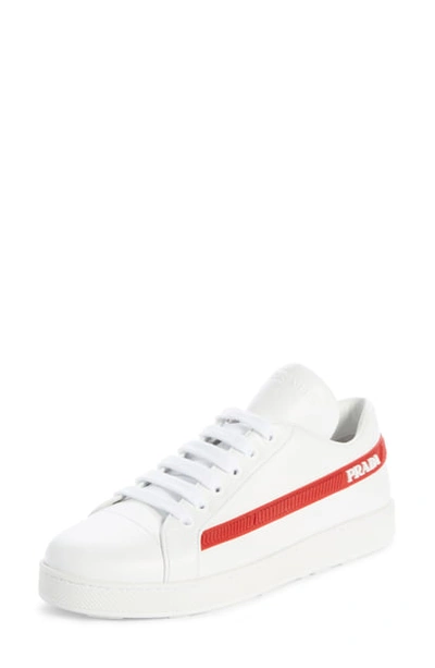 Shop Prada Logo Stripe Sneaker In White/ Red