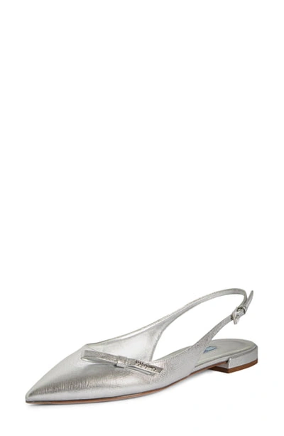 Shop Prada Etiquette Slingback Flat In Silver Saffiano