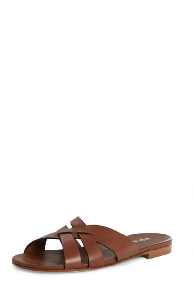 Shop Prada Woven Strap Slide Sandal In Brandy Leather