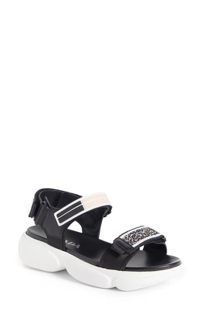 Shop Prada Logo Sport Sandal In Black