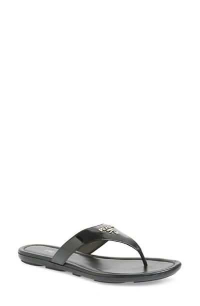 Shop Prada Logo Flip Flop In Black