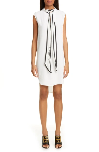 Shop Givenchy Logo Scarf Neck Shift Dress In 130-off White