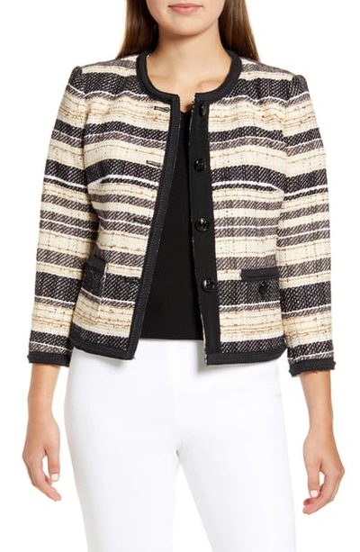 Shop Anne Klein Stripe Jacquard Jacket In Nantucket Grey/ Anne Black