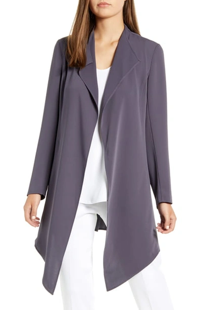 Shop Anne Klein Drape Front Long Jacket In Nantucket Grey