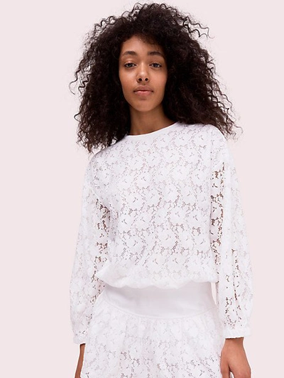 Shop Kate Spade Textured Lace Pullover In Fresh White