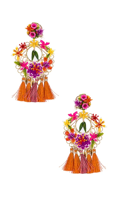 Shop Mercedes Salazar Flower Statement Earrings In Orange. In Pink & Gold