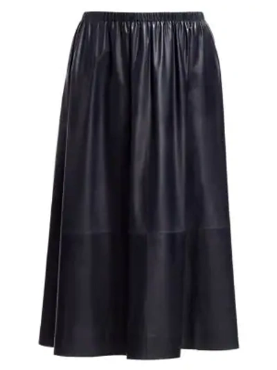 Shop The Row Tilia Leather A-line Skirt In Dark Navy