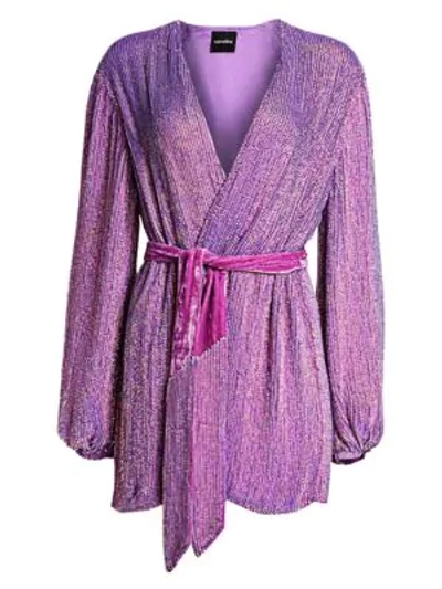 Shop Retroféte Gabrielle Sequin Wrap Robe In Metallic Lavender