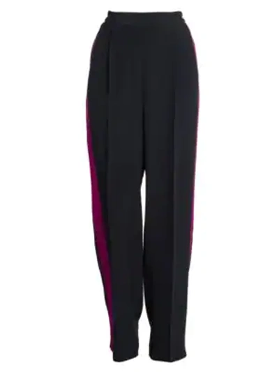 Shop Stella Mccartney Silk Crepe De Chine Side-stripe Trousers In Black