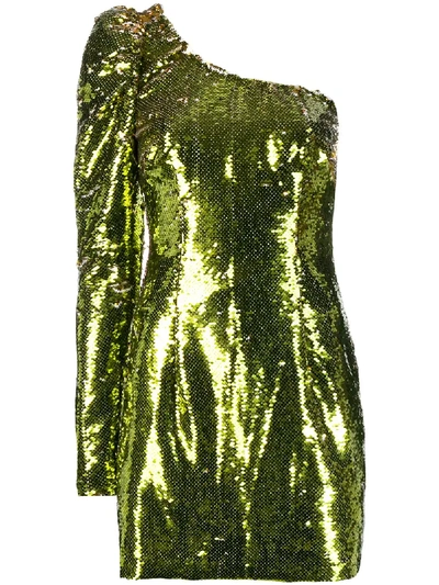 Shop Amen Sequined One-shoulder Mini Dress In Gold