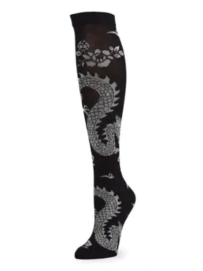 Shop Natori Women's Dragon Knee High Socks In Black