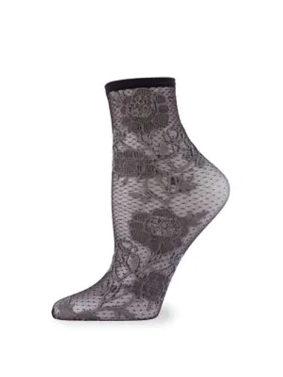 Shop Natori Women's Chantilly Sheer Shortie Socks In Black Grey