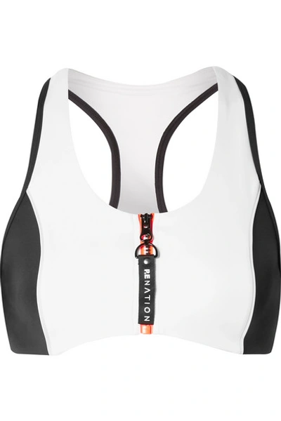 Shop P.e Nation Camber Two-tone Stretch Sports Bra In White