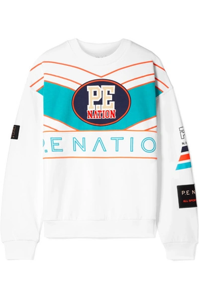 Shop P.e Nation Secure Defence Oversized Printed Embroidered Cotton-terry Sweatshirt In White