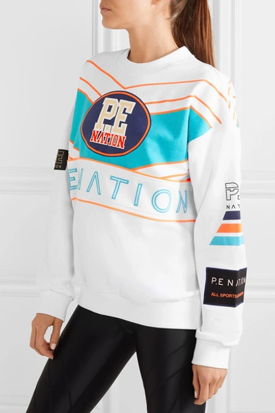 Shop P.e Nation Secure Defence Oversized Printed Embroidered Cotton-terry Sweatshirt In White