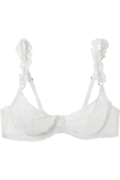 Shop Stella Mccartney Ophelia Whistling Stretch-leavers Lace And Satin Underwired Bra In White