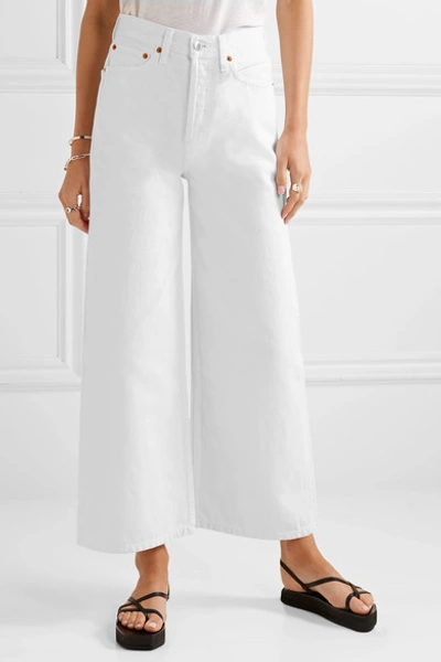 Shop Re/done 60s Extreme Cropped High-rise Wide-leg Jeans In White