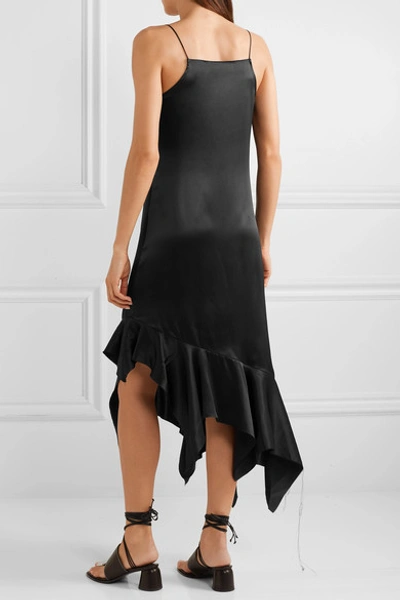 Shop Marques' Almeida Asymmetric Frayed Silk-satin Midi Dress In Black