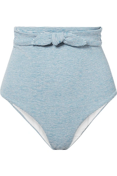 Shop Mara Hoffman + Net Sustain Jay Knotted Striped Jacquard-knit Bikini Briefs In Light Blue