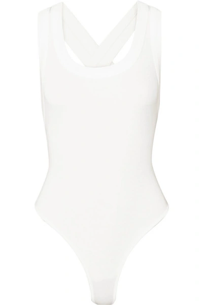 Shop The Line By K Suki Ribbed Stretch-cotton Jersey Thong Bodysuit In White