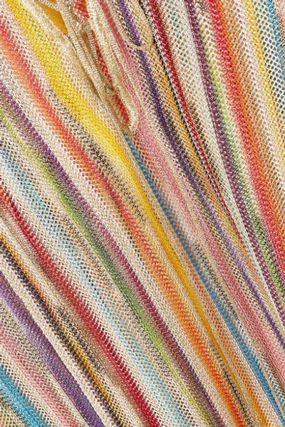 Shop Missoni Striped Metallic Crochet-knit Kaftan In Yellow