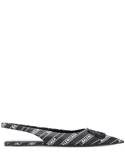 Shop Balenciaga Allover Stripe Logo Slingback Flat Shoes In Black