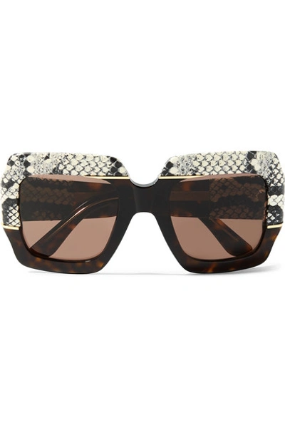 Shop Gucci Oversized Square-frame Watersnake-trimmed Tortoiseshell Acetate Sunglasses