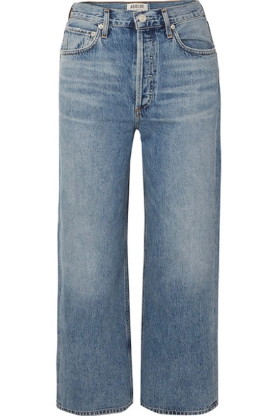 Shop Agolde Ren Cropped High-rise Wide-leg Jeans In Mid Denim