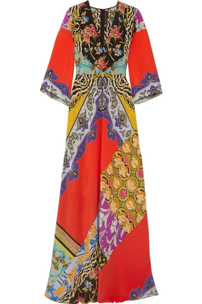 Shop Etro Printed Silk Crepe De Chine Maxi Dress In Coral