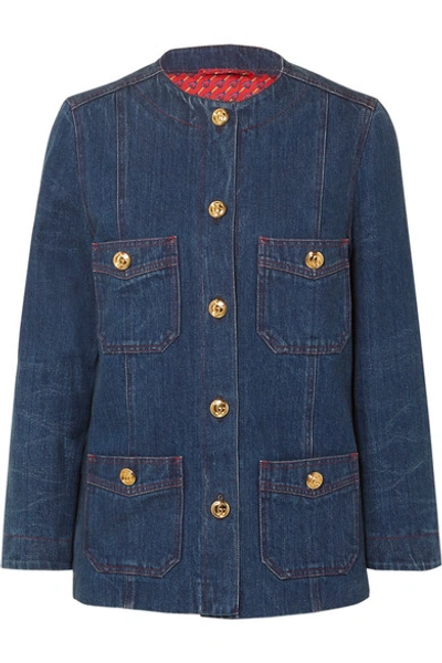 Shop Gucci Button-embellished Denim Jacket In Indigo