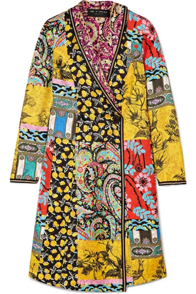 Shop Etro Embroidered Printed Silk-twill Coat In Yellow