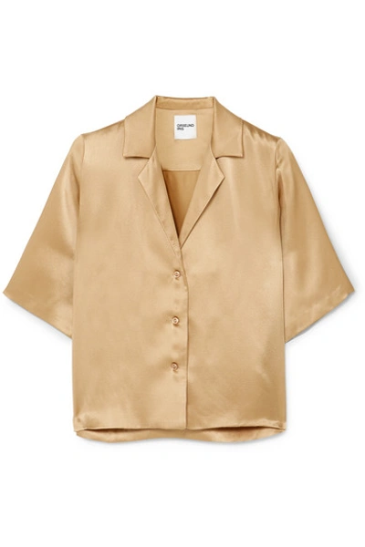 Shop Orseund Iris Le Funk Cropped Silk-satin Shirt In Camel