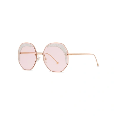 Shop Fendi Rose Gold-tone Oversized Sunglasses In Pink