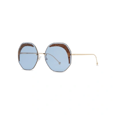 Shop Fendi Gold-tone Oversized Sunglasses In Blue