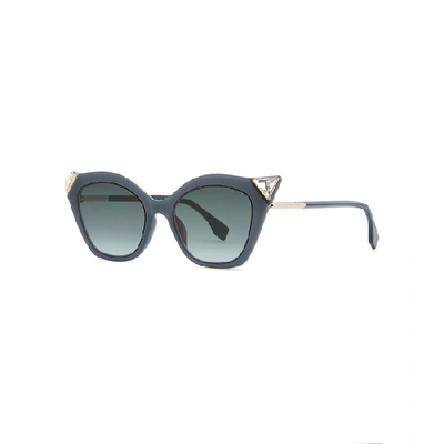 Shop Fendi Grey Embellished Cat-eye Sunglasses In Black
