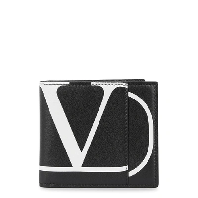 Shop Valentino Black Logo-print Leather Wallet