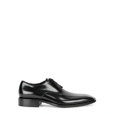 Shop Balenciaga Black Glossed Leather Derby Shoes