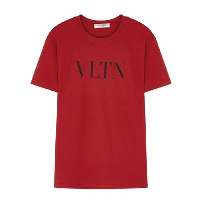 Shop Valentino Vltn-print Cotton T-shirt In Red And Other