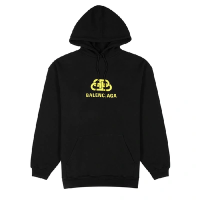 Shop Balenciaga Black Logo Hooded Cotton Sweatshirt