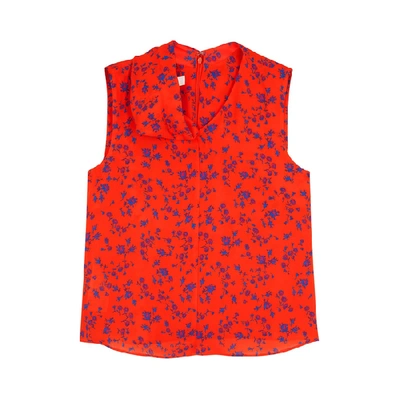 Shop Mcq By Alexander Mcqueen Red Floral-print Silk Top