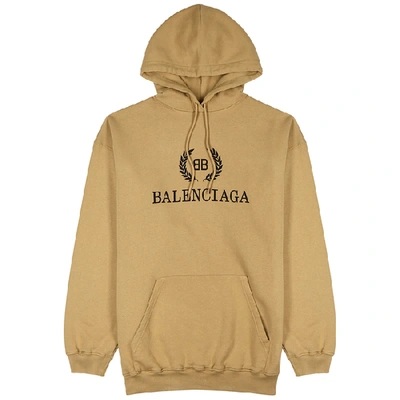 Shop Balenciaga Camel Logo Hooded Cotton Sweatshirt In Beige